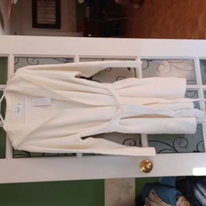 National hooded sweater wrap boucle sweater, white with belt